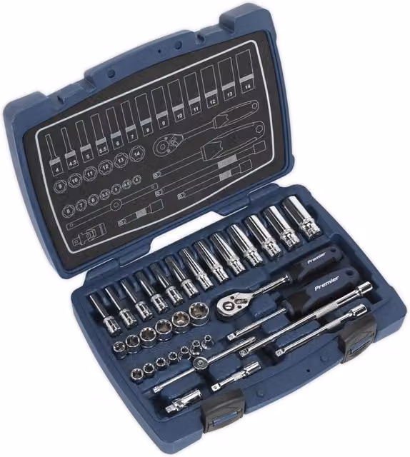 Loops 33pc Premium 1/4 inch Square Drive 6 Point Metric Deep Socket and Ratchet Handle Set in Multicolour