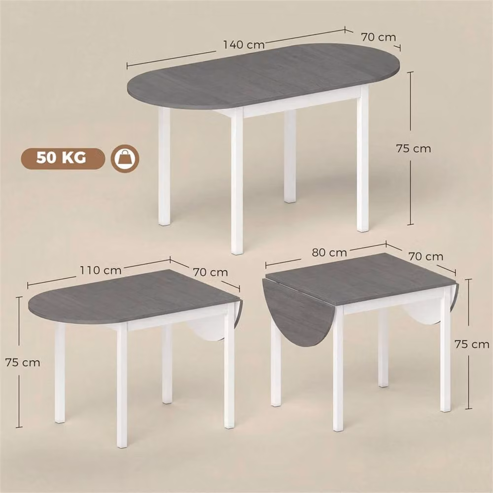 Nordara Grey Solid Wood Butterfly Leaf Foldable Dining Table, W/D/H: 120 x 70 x 75 cm – 2