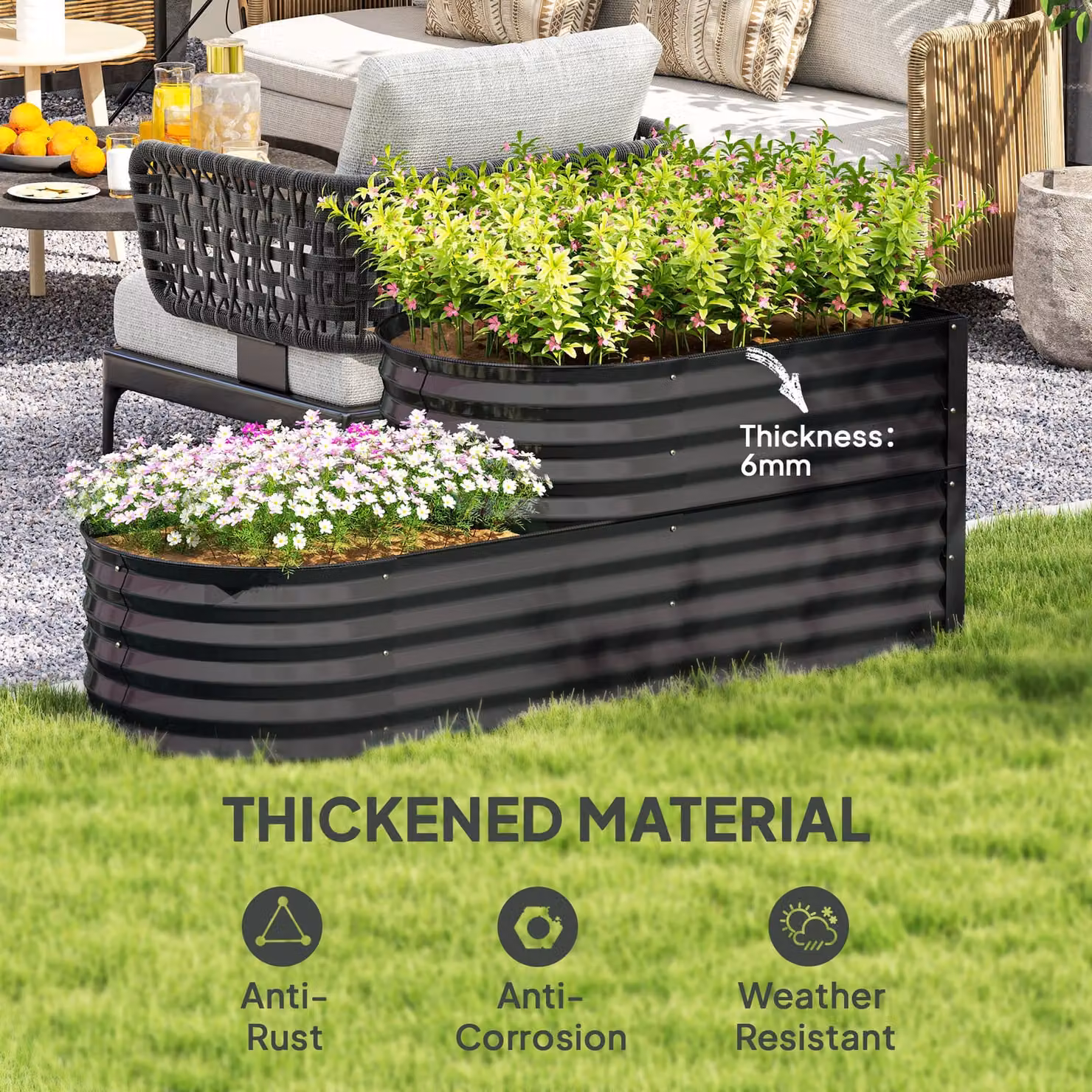 Outsunny Two-Tier Galvanised Steel Garden Planter with Tub, Grey, W/D/H: 150 x 60 x 57 cm – 5