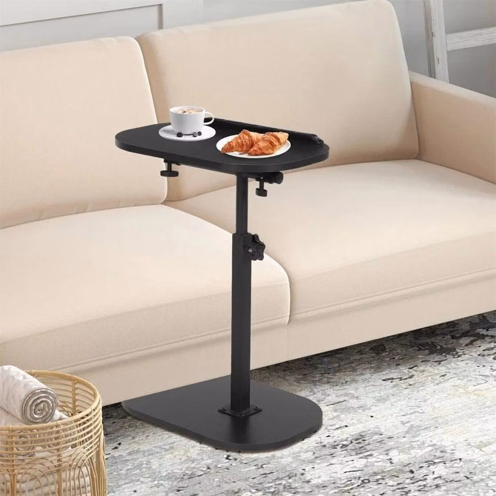 Kelvenix Adjustable C-Shaped Sofa Side End Table in Black with Rotating Top and Wood Finish, W/D/H: 38.0 x 46.5 x 80.0 cm – 4