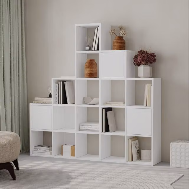 Decortie Paleo Corner Bookcase Set Storage Unit in White