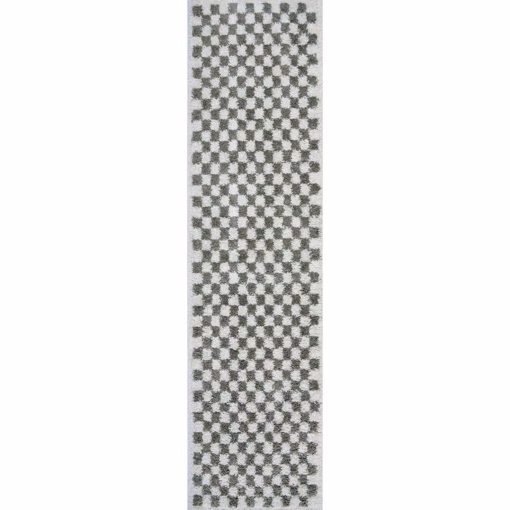 THE RUGS Moodi Green Chequered Shaggy High Pile Living Room Rug and Runner, W/D/H: 80 x 300 cm – 6