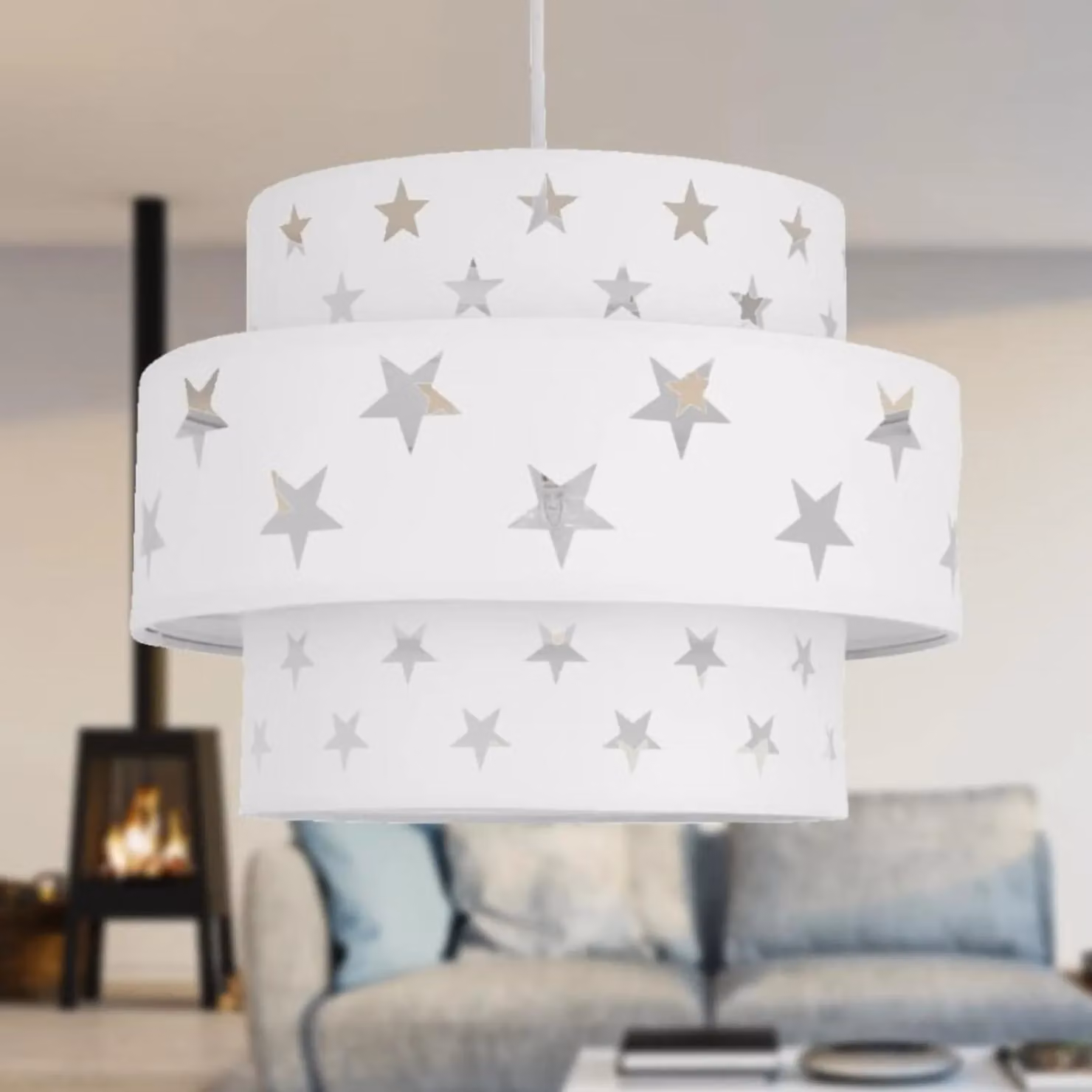 First Choice Lighting White Star Two Tier Fabric Light Shade – 2