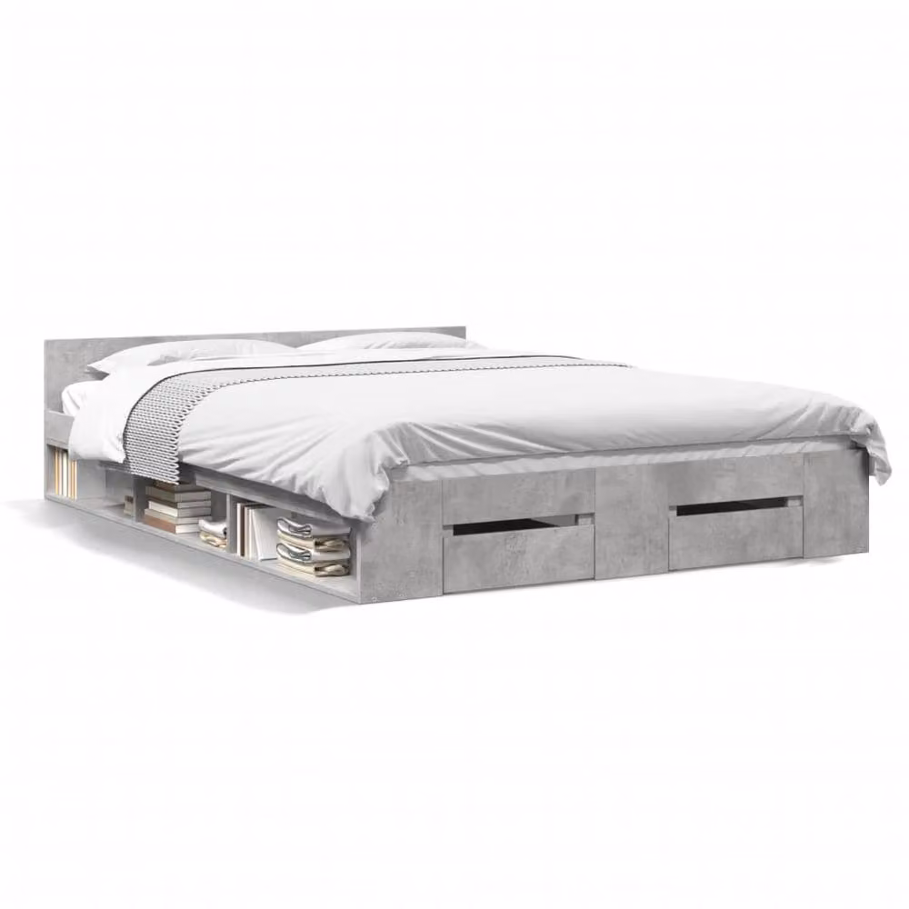 Berkfield Home Bed Frame with Drawers, Grey, W: 140 cm, L: 190 cm – 2
