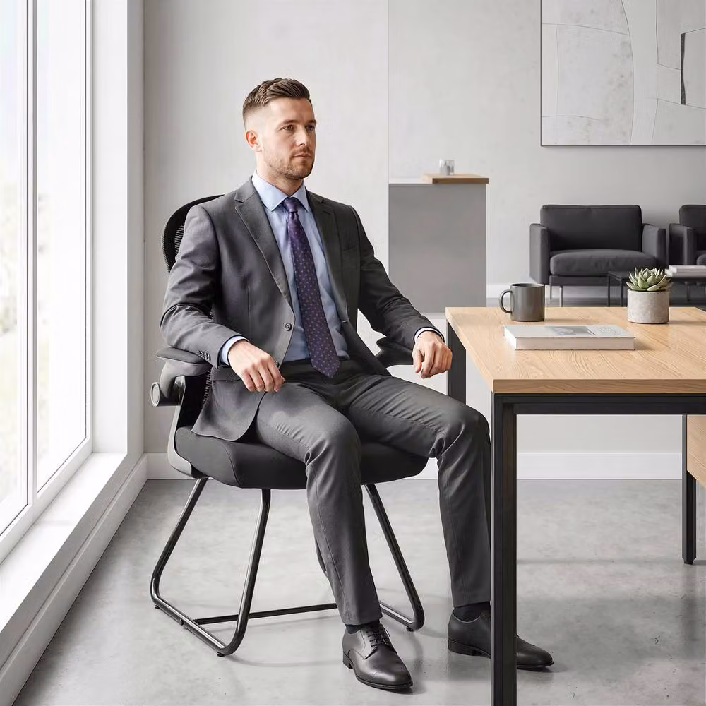STILVORA Black Conference Chair with Flip-up Arms and Mesh Back – 3
