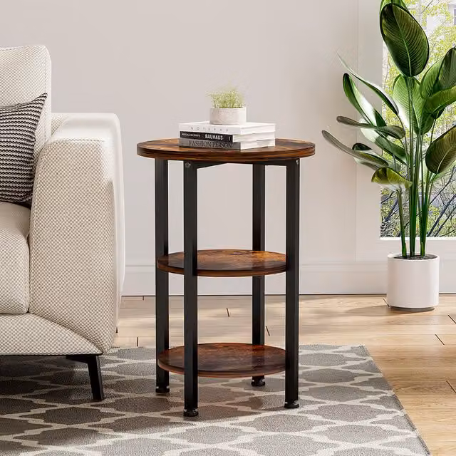 Livingandhome Vintage Round Wooden Serving Tier Table in Brown