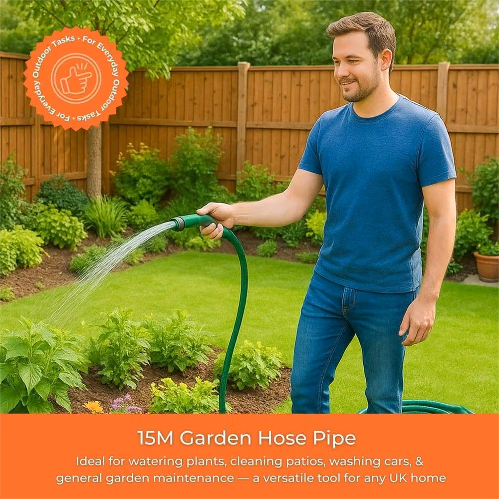 SPETLEK Green PVC Garden Hose Set with Nozzle and 4 Spray Patterns, 15m – 2