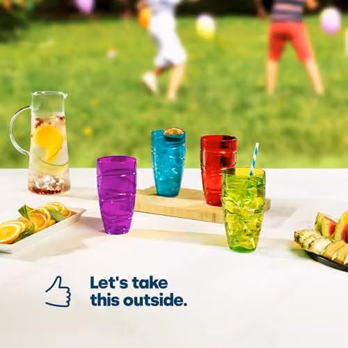 LIVIVO Set of 4 Multicolour Plastic Tumblers, 550ml Reusable Stackable Cups – 2