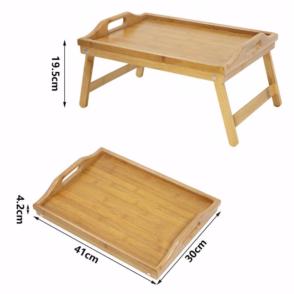 KKTONER Versatile Bamboo Bed Tray Table with Folding Legs in Natural Brown and Beige – 3