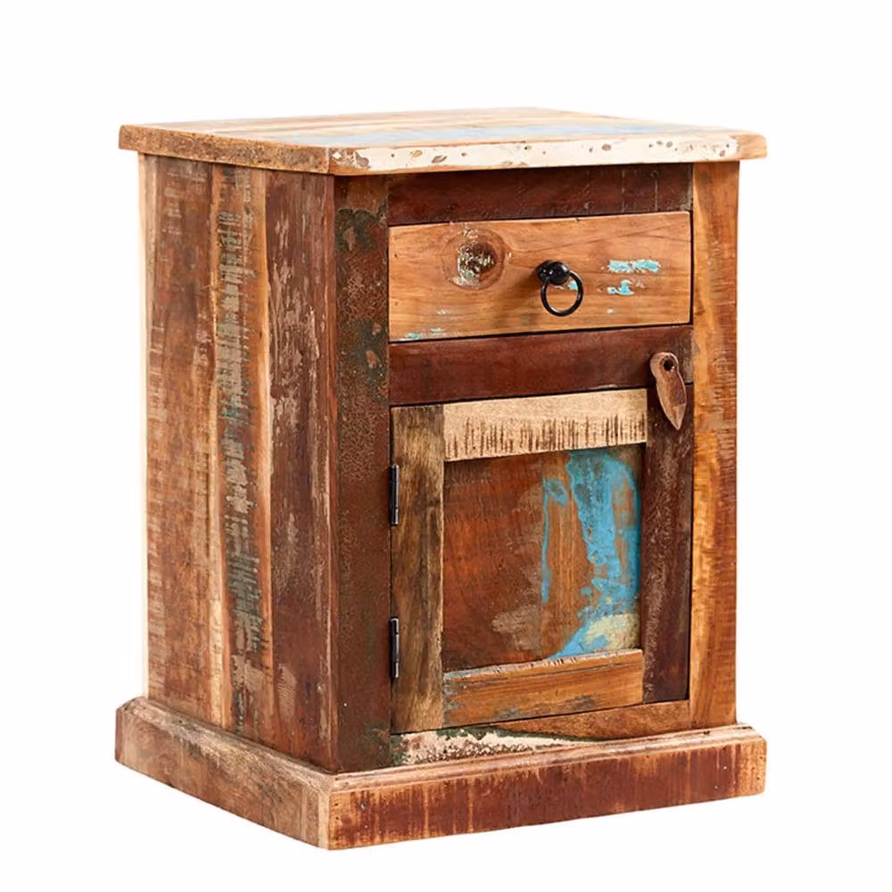 Wyld Haus Seattle Reclaimed Wood Bedside Table with 1 Drawer and 1 Door in Brown, W: 40.0 cm, D: 45.0 cm, H: 60.0 cm – 3