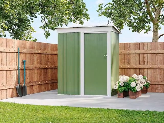 Vente-unique BIRON Galvanised Steel Pent Garden Shed with Single Door in Green, 1.39 m² – 1