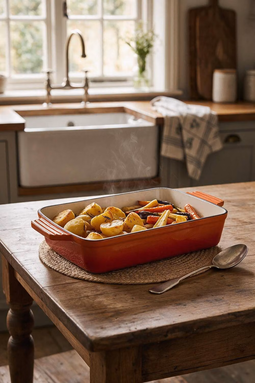 ExtraStar Enamelled Cast Iron Rectangular Oven Dish with Lid and Dual Handles in Orange – 2