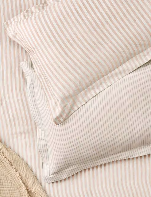 Yard Hebden Stripe Pure Cotton Pillowcases, 2 Pack, Light Pink Mix