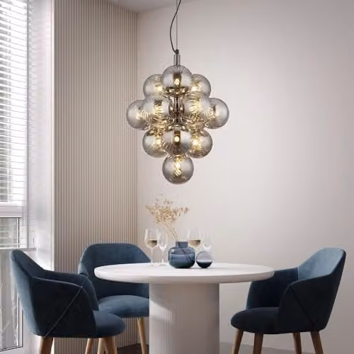 Globo Lighting Modern Sphere Glass Pendant Light in Smoke Grey with 13 Bulbs, Height: 120 cm – 4