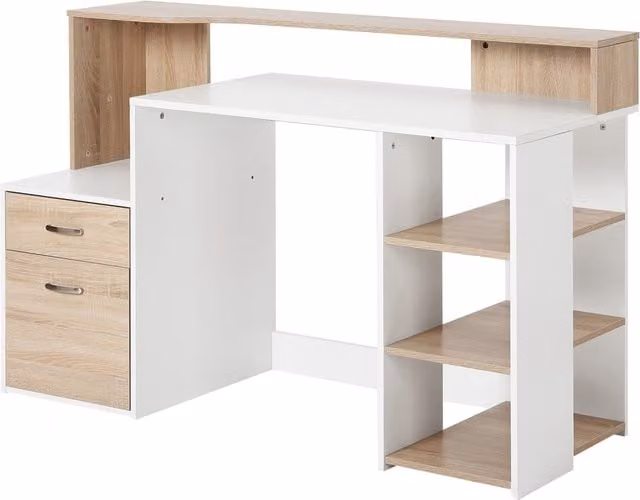 HOMCOM Modern Computer Desk and Home Office Workstation in Oak and White
