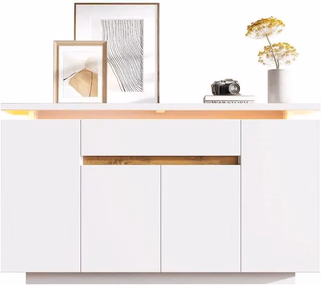 Matteo Modern LED Sideboard in White with Integrated Lighting, W/D/H: 140 x 40 x 80 cm