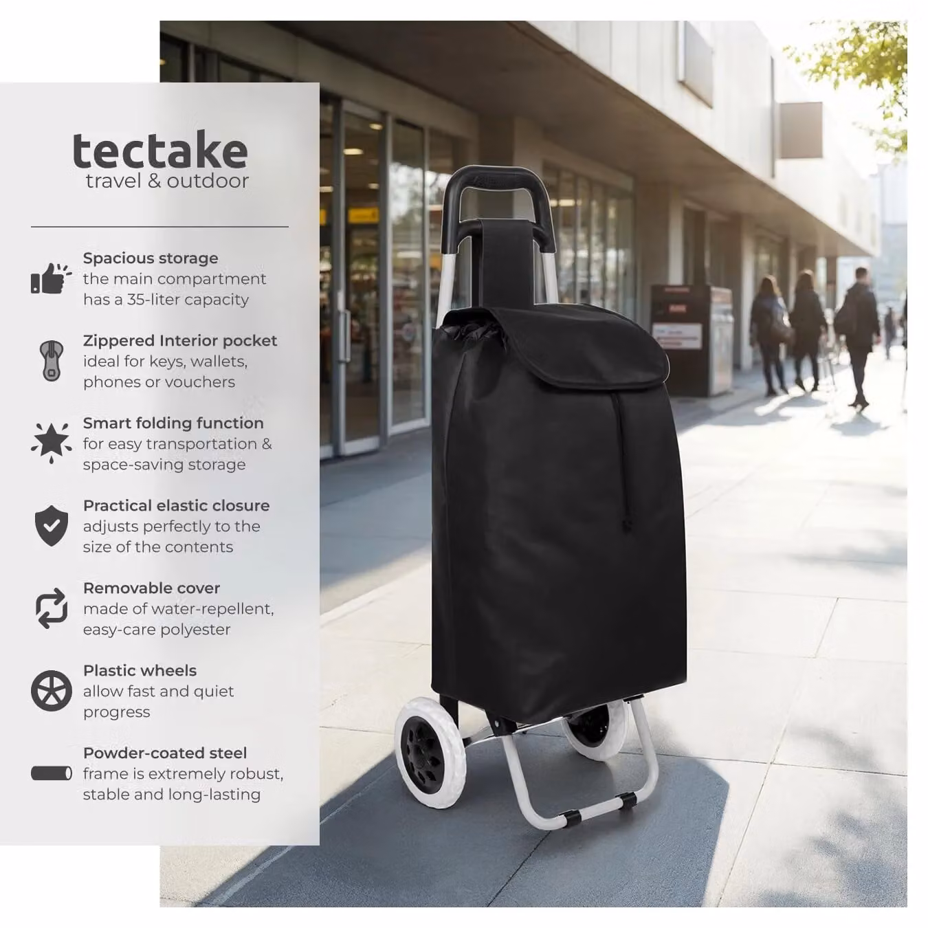 tectake Folding Shopping Trolley with Removable Cover and Smooth Running Wheels, Black – 2