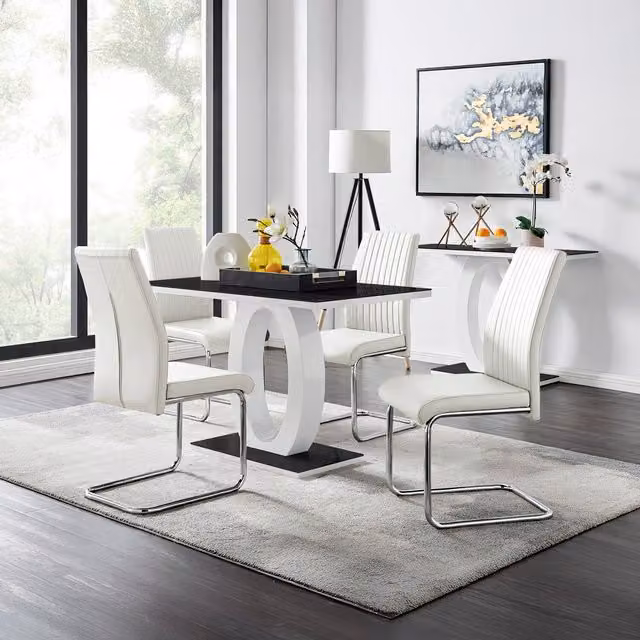 FurnitureboxUK Giovani Glass Dining Table and Four Lorenzo Chairs Set in White and Black