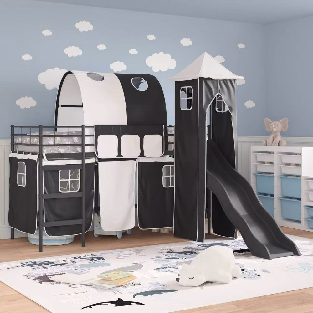 Berkfield Home Kids' Metal Loft Bed Frame in Black, W/D/H: 90 x 190 cm – 3