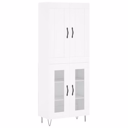 vidaXL Modern White Highboard Storage Cabinet with Glass Doors and Internal Shelves
