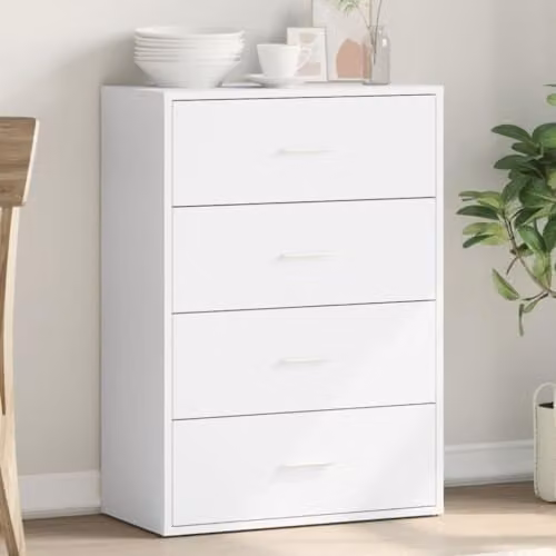 vidaXL Modern Glossy White Sideboard in Engineered Wood, W/D/H: 60 x 31 x 84 cm