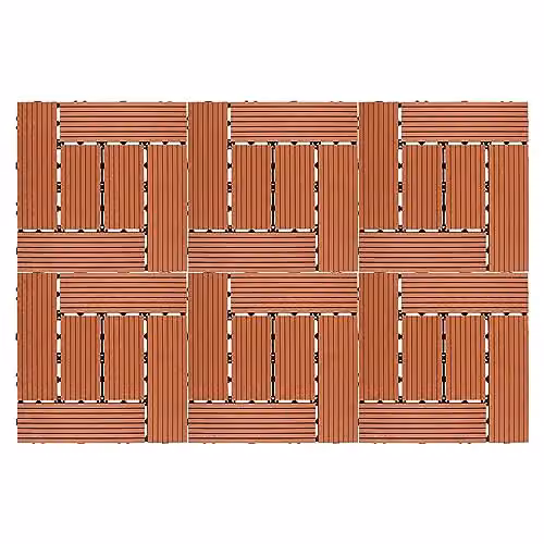 mysmartbuy 6 Pack Composite Interlocking Wood-Effect Patio and Deck Tiles in Terracotta, W/D/H: 29.5 x 29.5 x 2 cm per tile