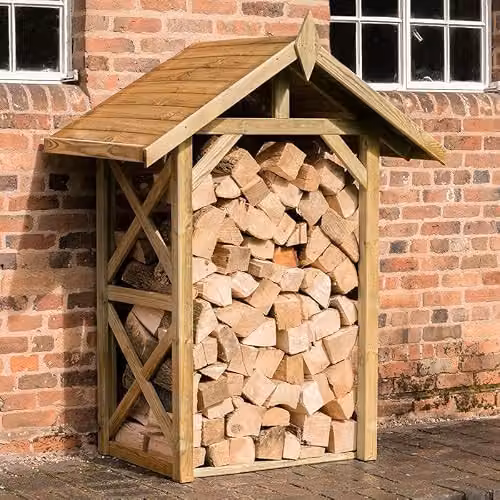Forest Garden Medium Apex Wall Log Store in Brown Wood – 2