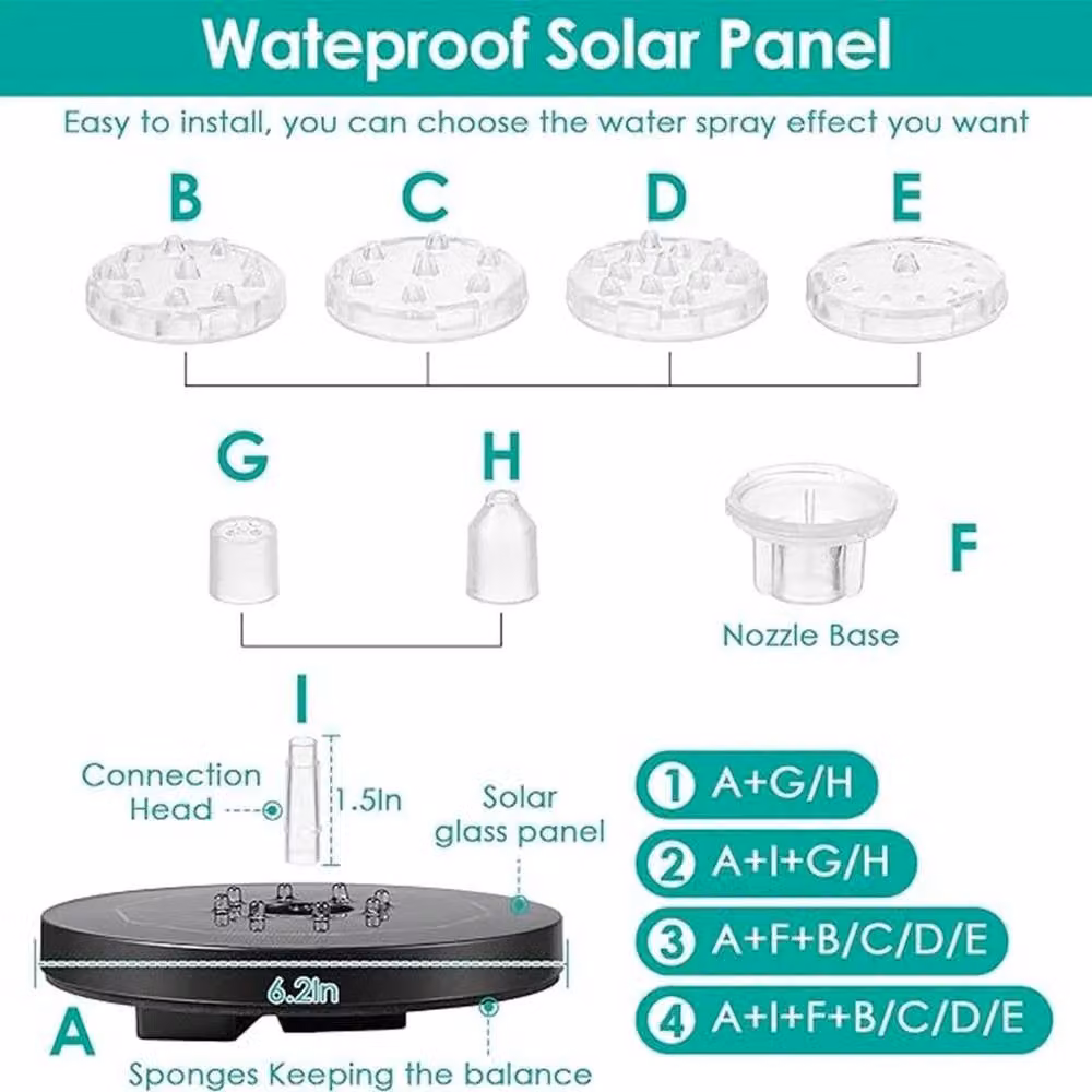 NESTLUNE Solar Fountain Pump with LED Lights and Battery Backup in Black, W: 100 cm, D: 15 cm – 4