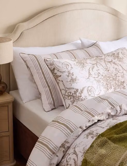 Laura Ashley Tuileries 2 Pack Pure Cotton Pillowcases in Oatmeal Mix