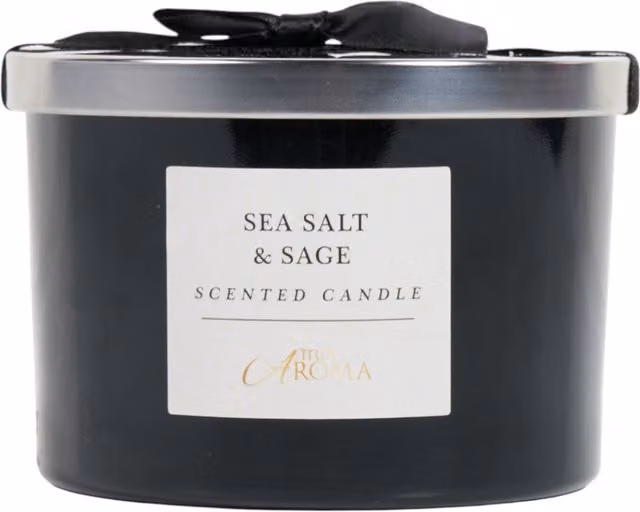 True Aroma Sea Salt and Sage 3 Wick Candle in Black