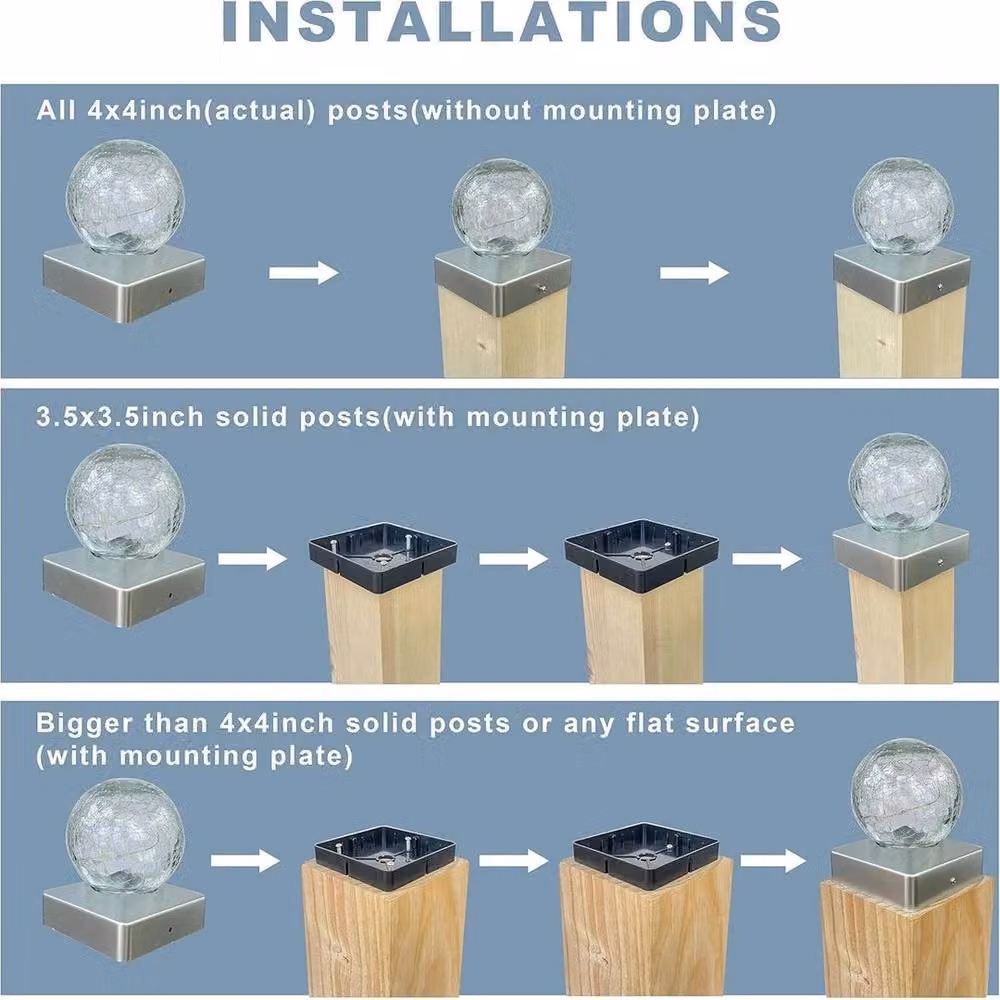 FLAVORA 2-Piece Multicolor Solar Crackle Ball LED Fence Post Lights in Clear and Silver – 2