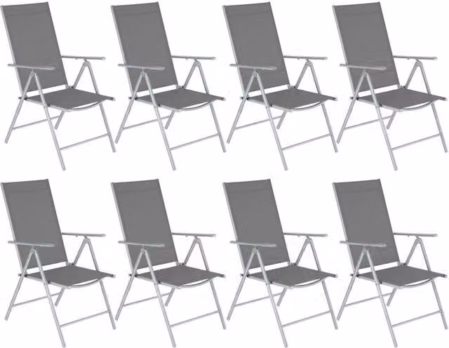 tectake XL Folding Garden Chairs with Adjustable Backrests and Armrests in Silver Mesh Fabric