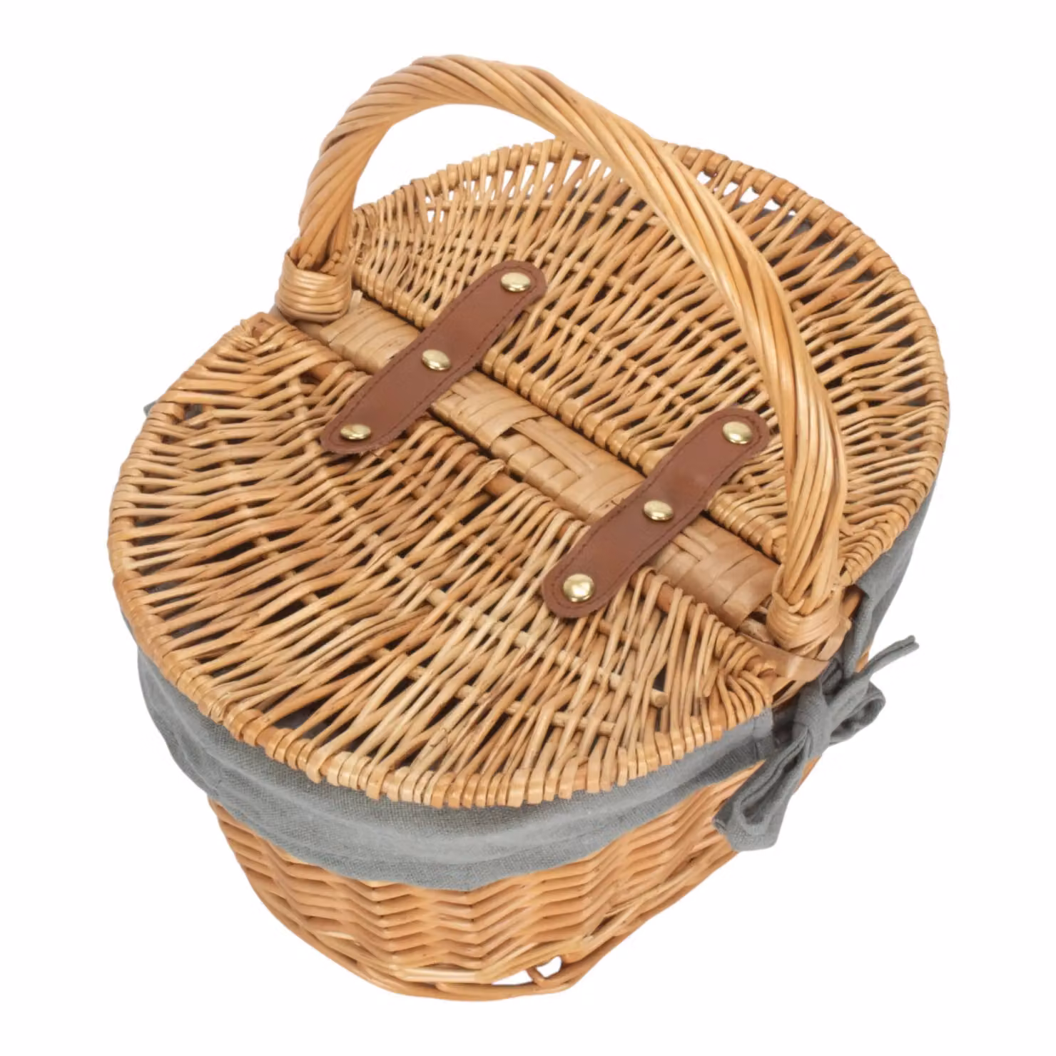 Red Hamper Wicker Child's Oval Lined Lidded Picnic Basket in Grey and Red – 2