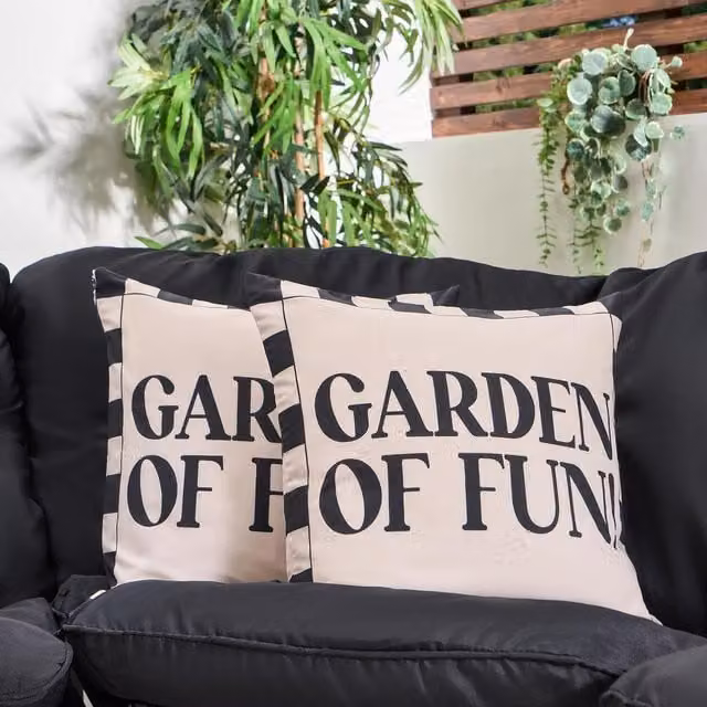 OHS Good Vibes Square Indoor/Outdoor Cushion Covers, 2 Pack, Monochrome Black, White and Beige