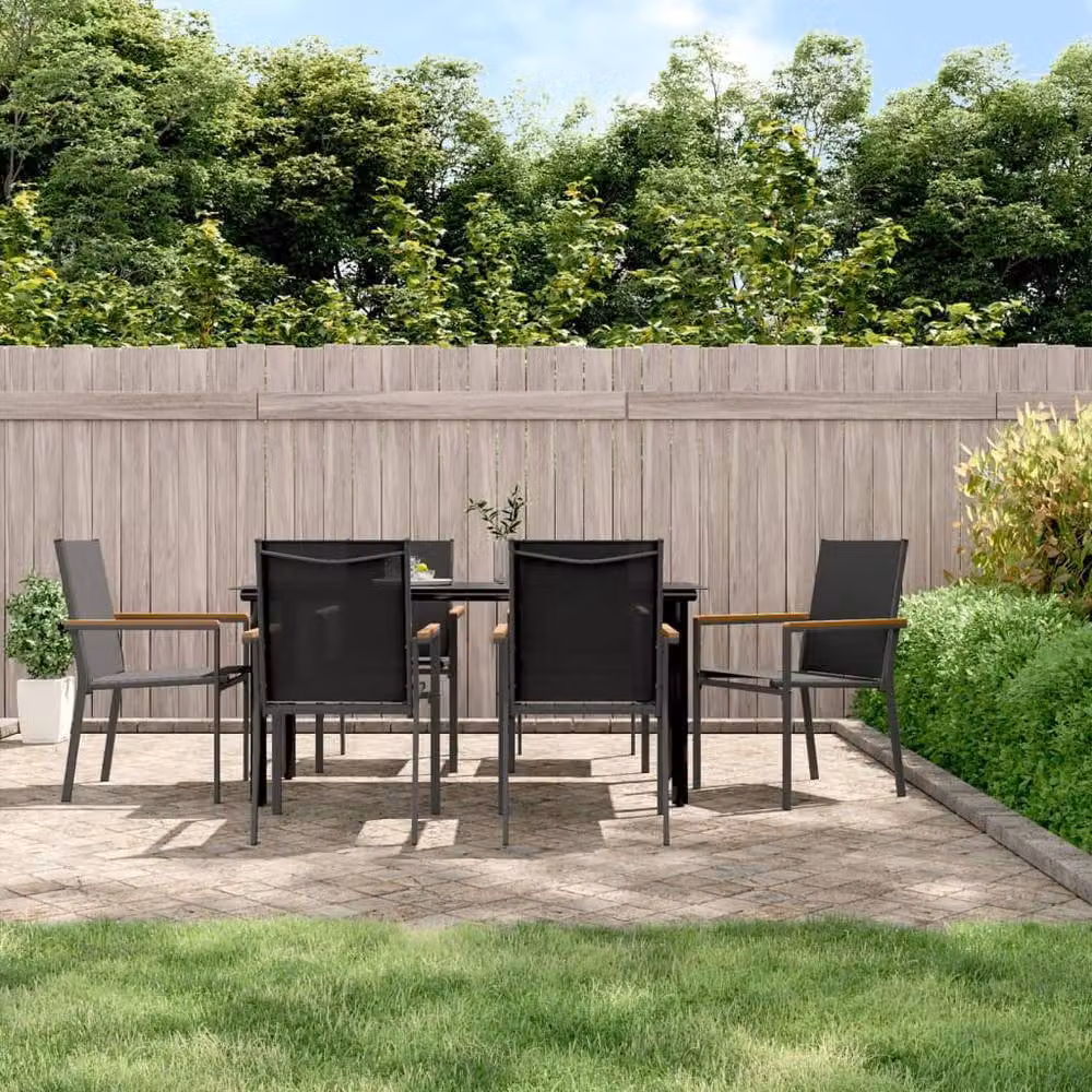 Berkfield Home Beautiful 7 Piece Garden Dining Set in Black Textilene and Steel – 2