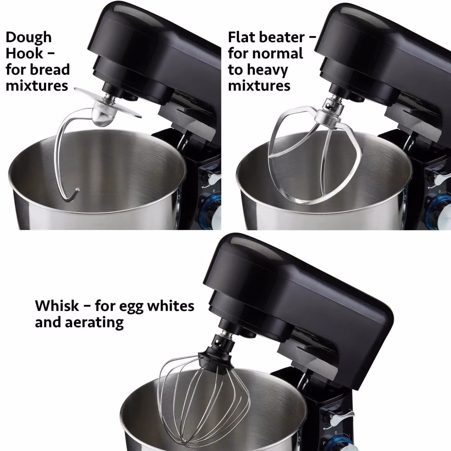 Cooks Professional Stand Mixer with 1000W Motor, 8 Speeds and 4.5L Stainless Steel Mixing Bowl in Black – 3