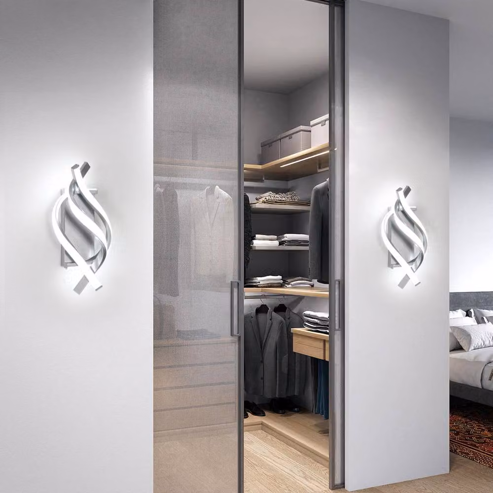 COMELY Modern Spiral LED Indoor Wall Lights in Silver with 6500K Cool White Light – 3