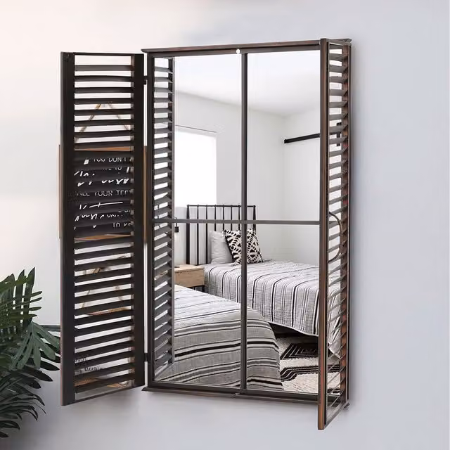 Livingandhome Decorative Vintage Brown Shutter Window Wall Mirror