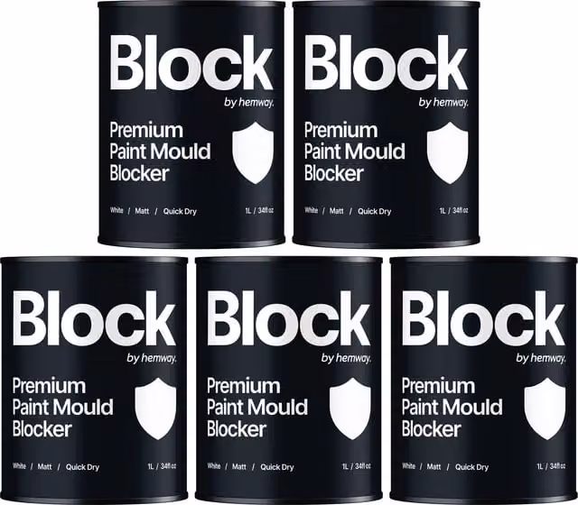 Hemway Mould Blocker Paint, Matte White, 1 l per bottle, 5 Pack