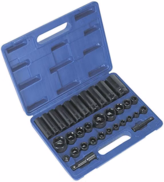 Loops 32 Piece Multicolour Impact Socket Set with 3/8" and 1/2" Sq Drive Standard and Deep Sockets