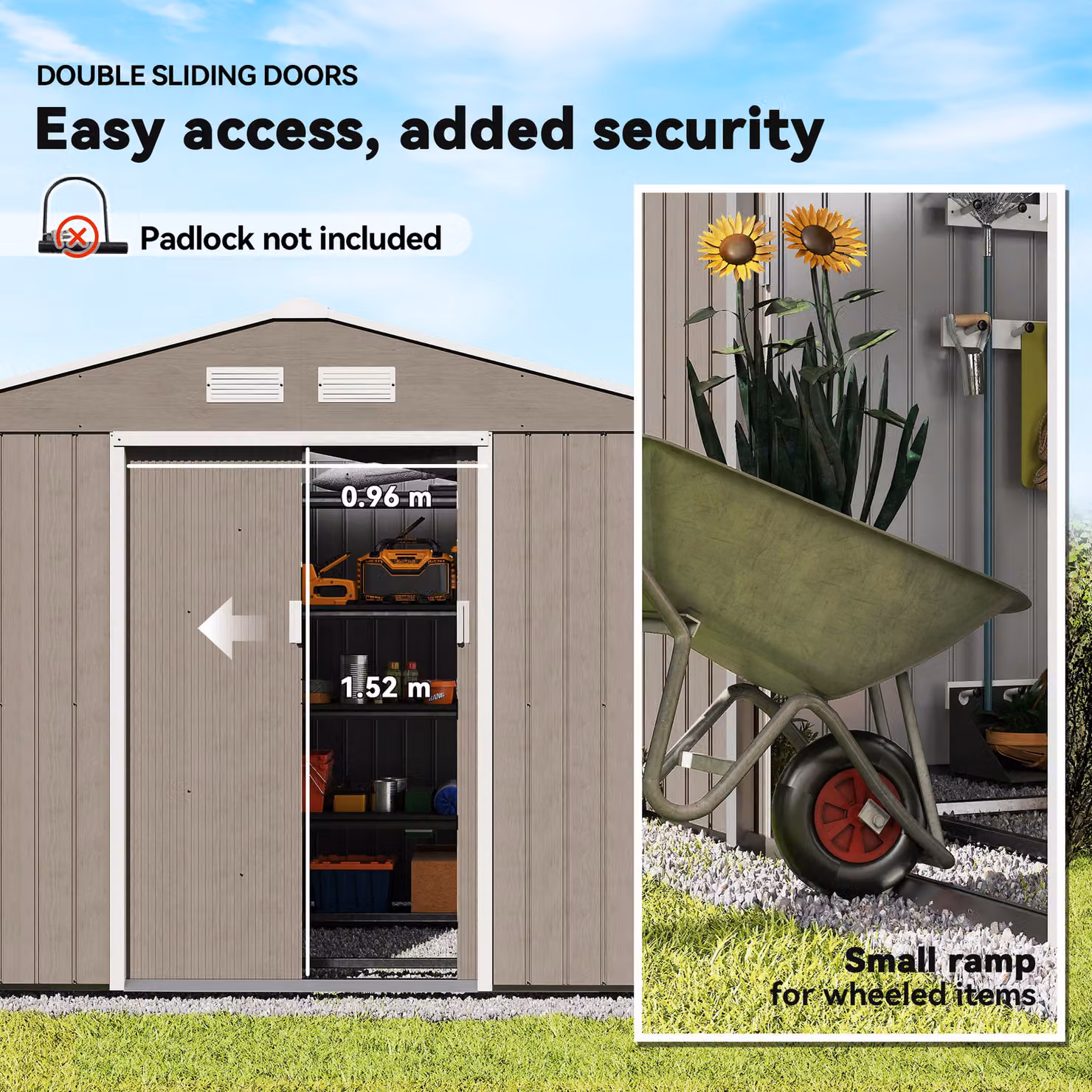 Outsunny Brown Steel Garden Shed with Lockable Double Doors and Side Vents – 5