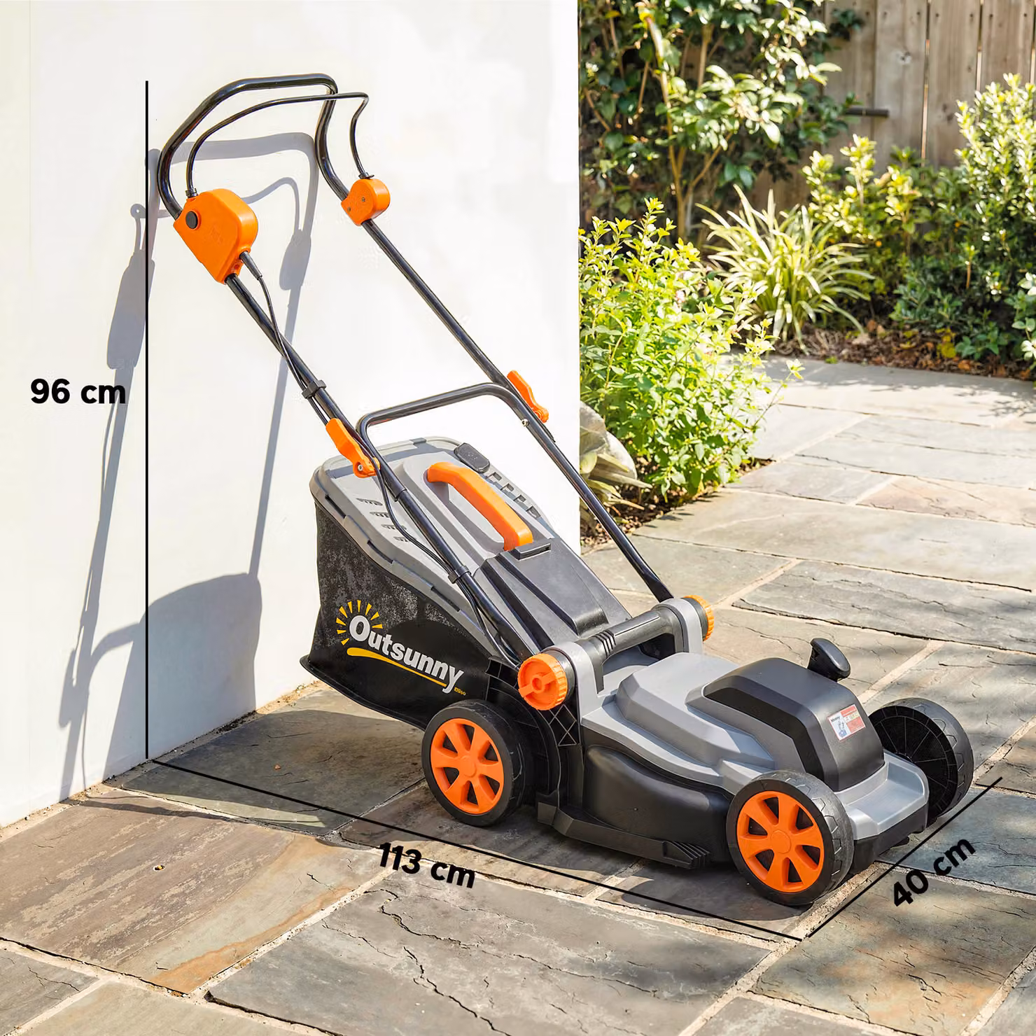Outsunny 18V Cordless Lawnmower with 2 x 4Ah Rechargeable Batteries and 34cm Cutting Width including Mulching Kit and Collection Bag – 3