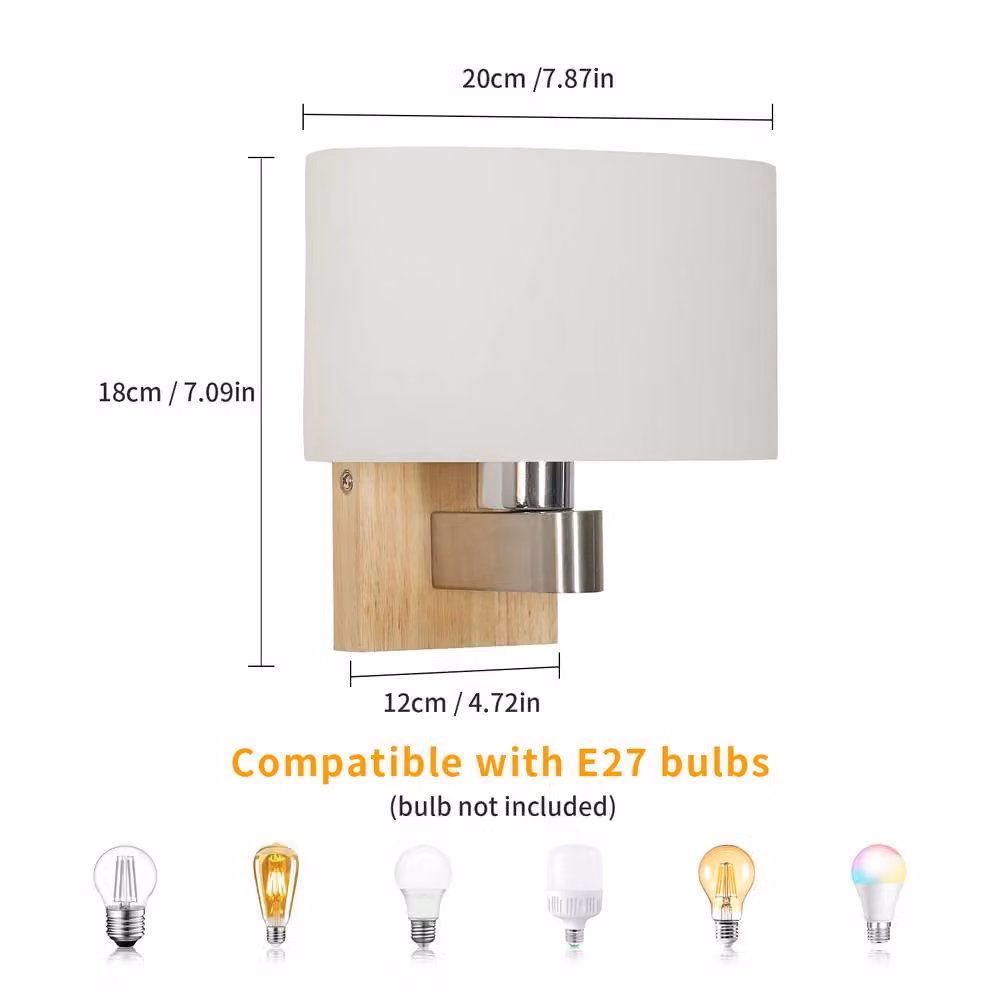 Pheashine Nordic Style Wooden Wall Lamp with Transparent Glass Shade, White, E27 Socket – 2