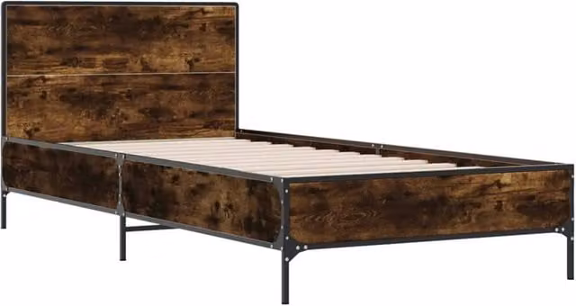Berkfield Home Durable Smoked Oak Bed Frame in Brown, W/D/H: 90 x 200 x 80 cm – 1