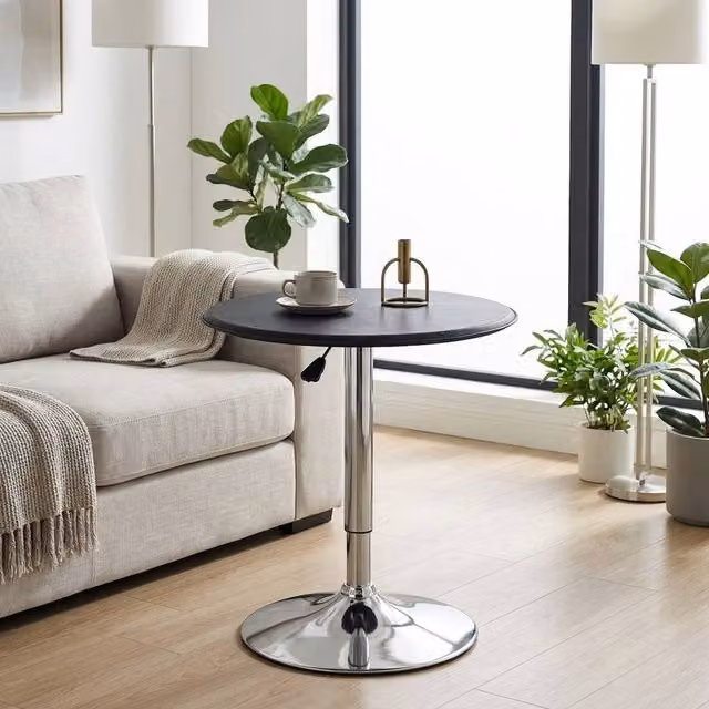 STILVORA Adjustable Round Bar Table with Rotating Top and Black Steel Base – 1