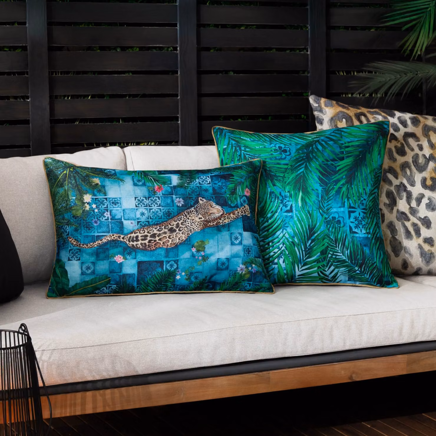 Paoletti Majorelle Leopard Moroccan Piped Outdoor Cushion in Blue, W: 60 cm, H: 40 cm, W: 40 cm – 5