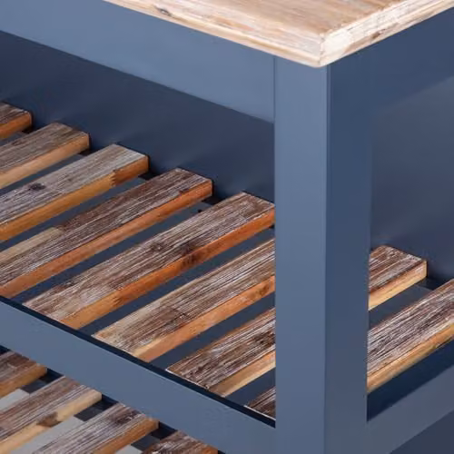Statement Furniture Florence Breakfast Bar Kitchen Island with Acacia Wood Top and Slatted Shelves in Navy Blue, W: 126 cm, D: 78 cm, H: 91 cm – 4