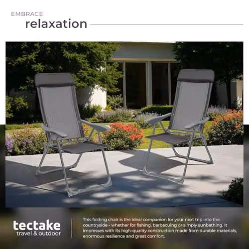 tectake Set of 4 Folding Garden Chairs with Adjustable Backrest and Head Cushions in Anthracite Grey – 5
