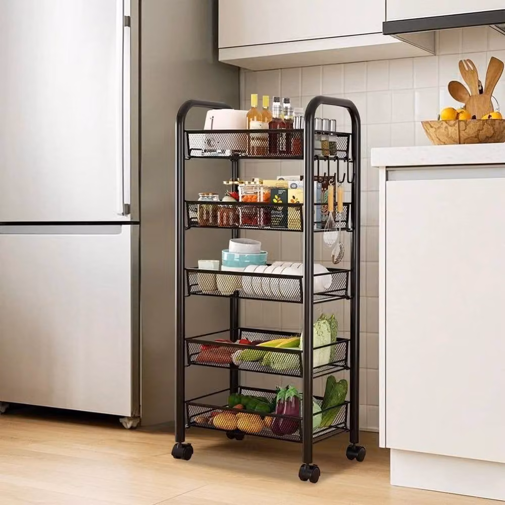 KORVIXA Heavy-Duty 5-Tier Metal Organizer Trolley in Matt Black, W/D: 100 x 100 cm – 3