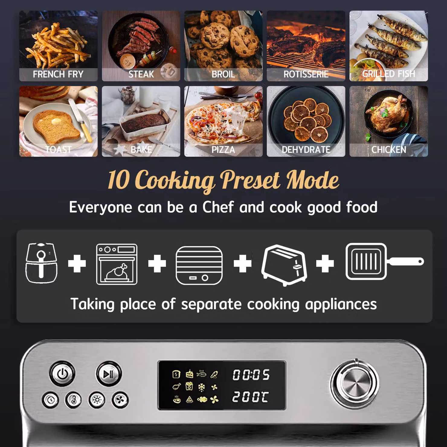 HYSapientia 10-in-1 Air Fryer Oven with Rotisserie, 1800W, 24L, Silver Stainless Steel – 5